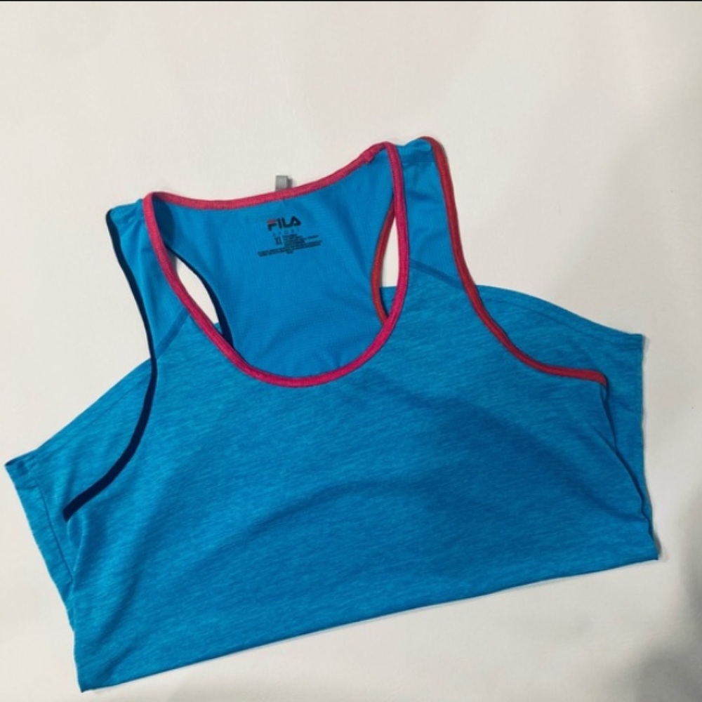 Fila Sport Tru Dry Athletic Blue Racerback Tank Pink/Fushia Trim Top Women’s L